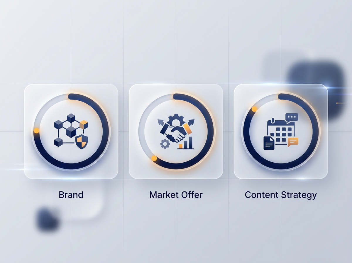AI Readiness Audit dashboard showing Brand, Market Offer, and Content Strategy readiness scores
