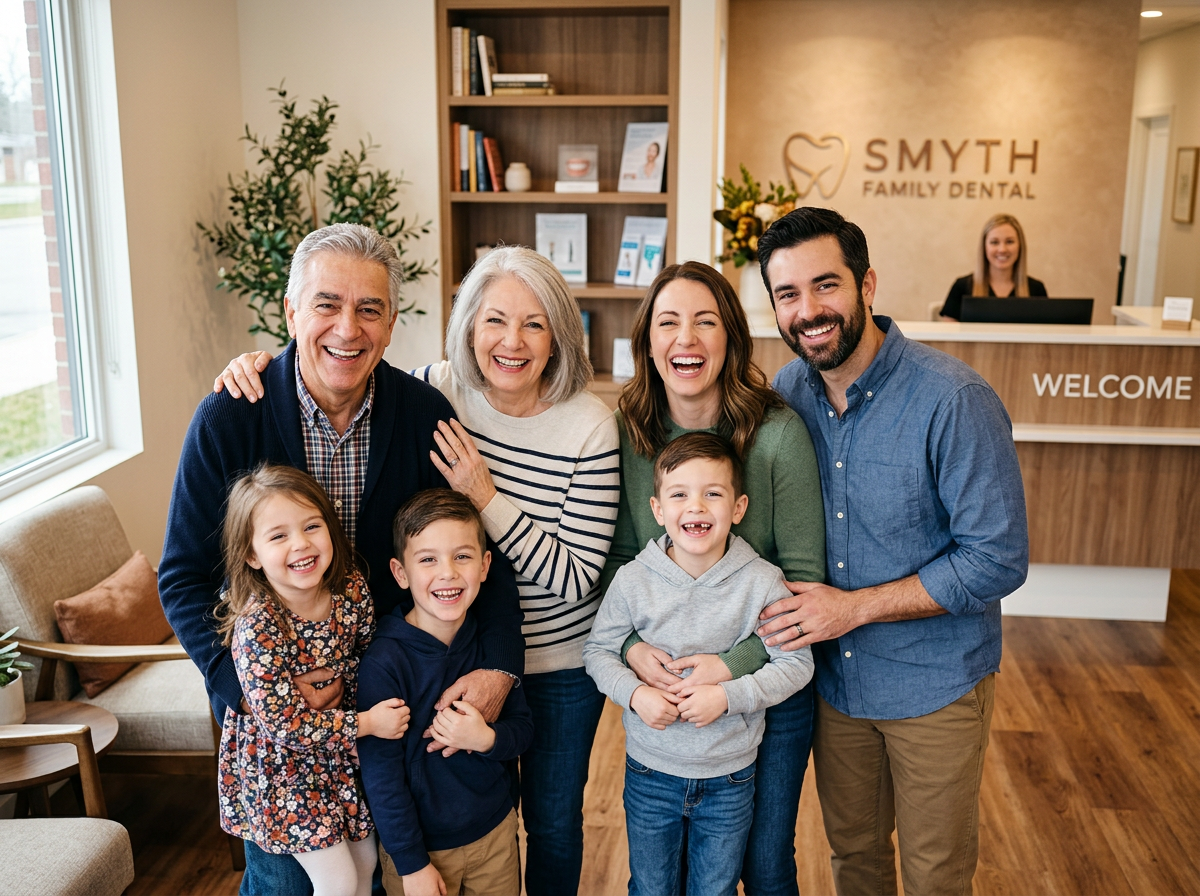 Multi-generational family smiling together at ABC Dentistry