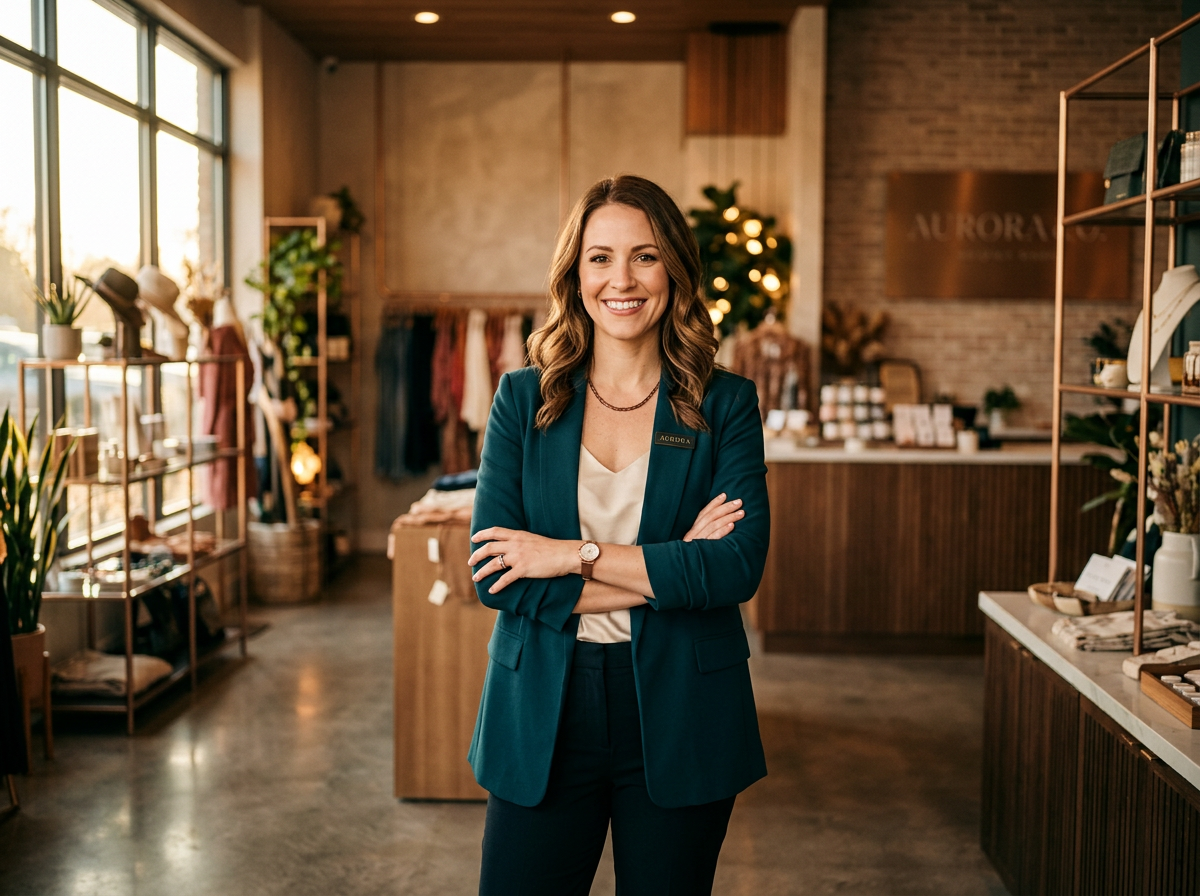 Small business owner with professionally enhanced photo
