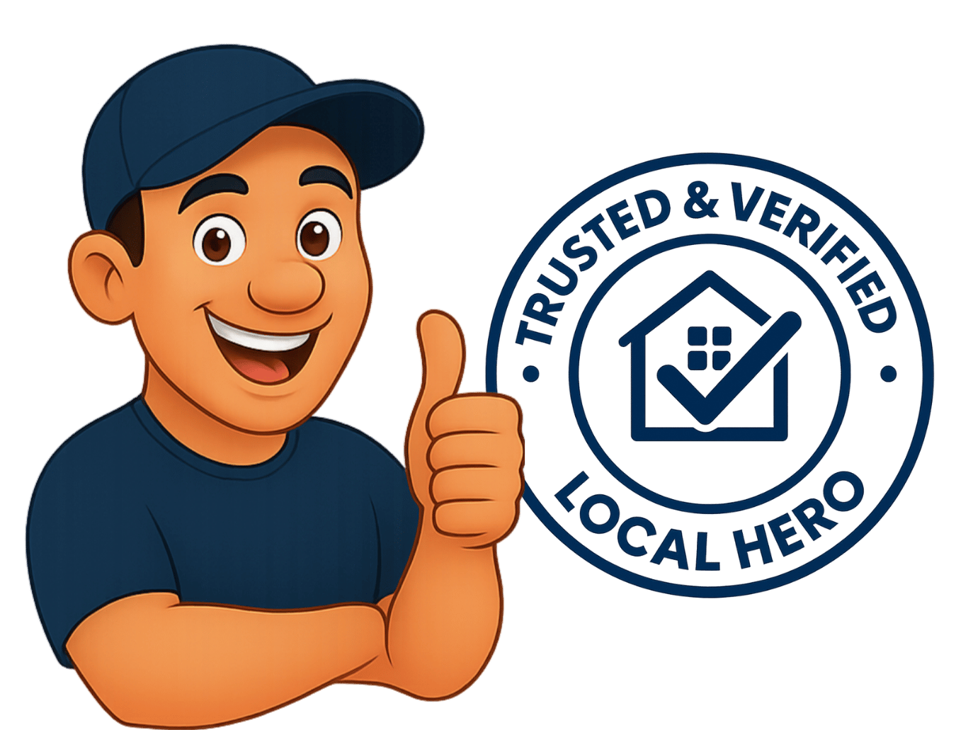 My Local Hero mascot with trusted and verified seal