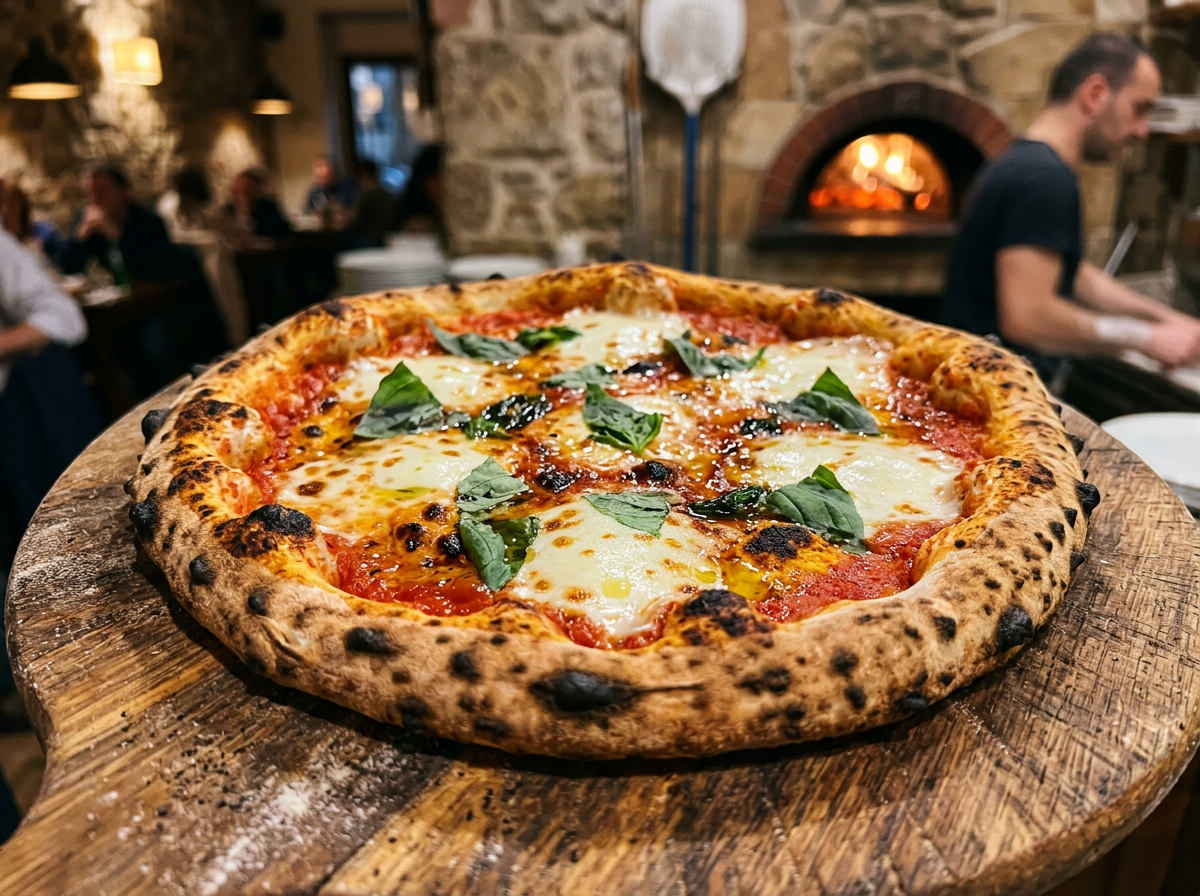 Fresh wood-fired margherita pizza from Piazza Ember