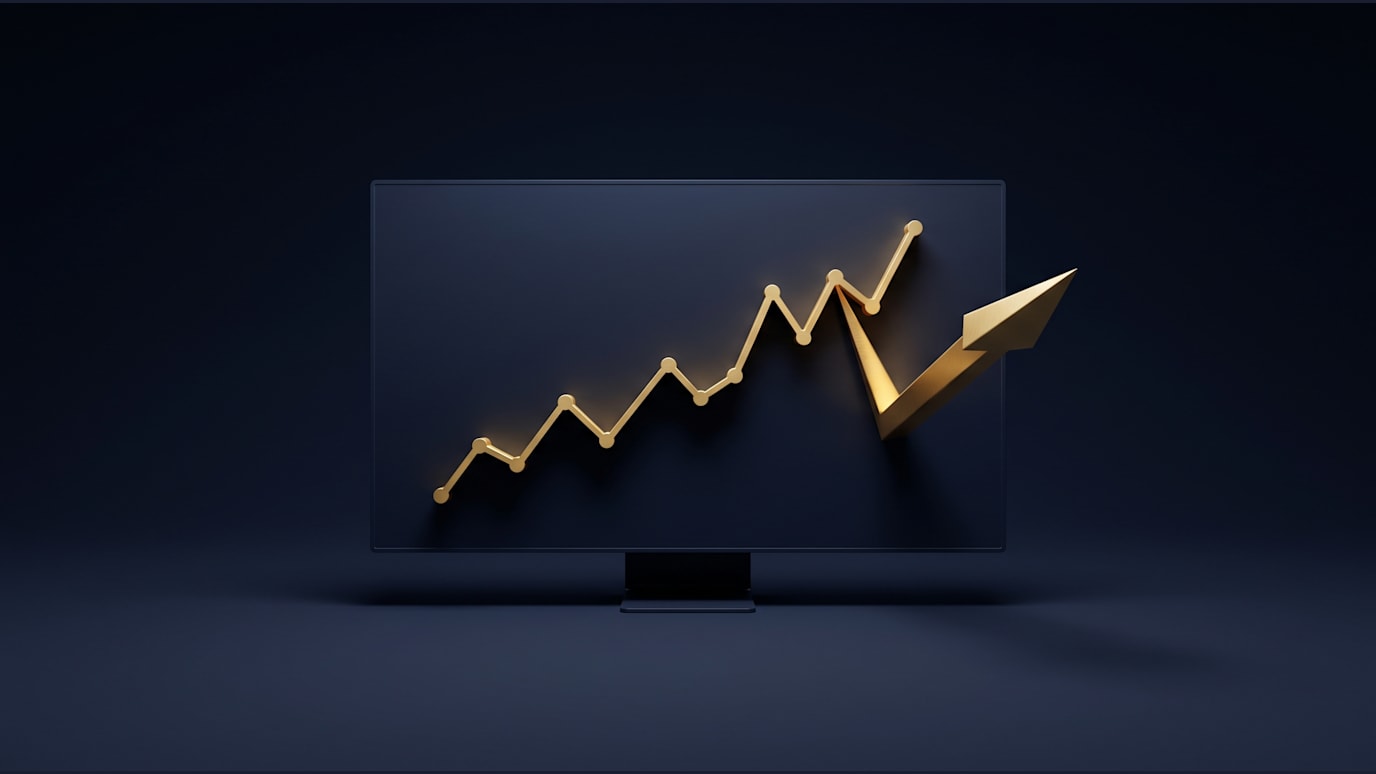A screen is updating a gold line chart while one point is being pulled forward
