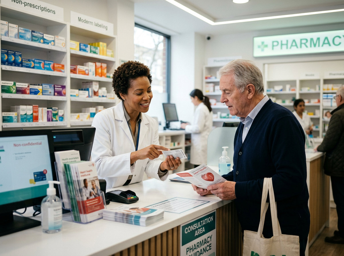 Pharmacist explaining guidance to a customer