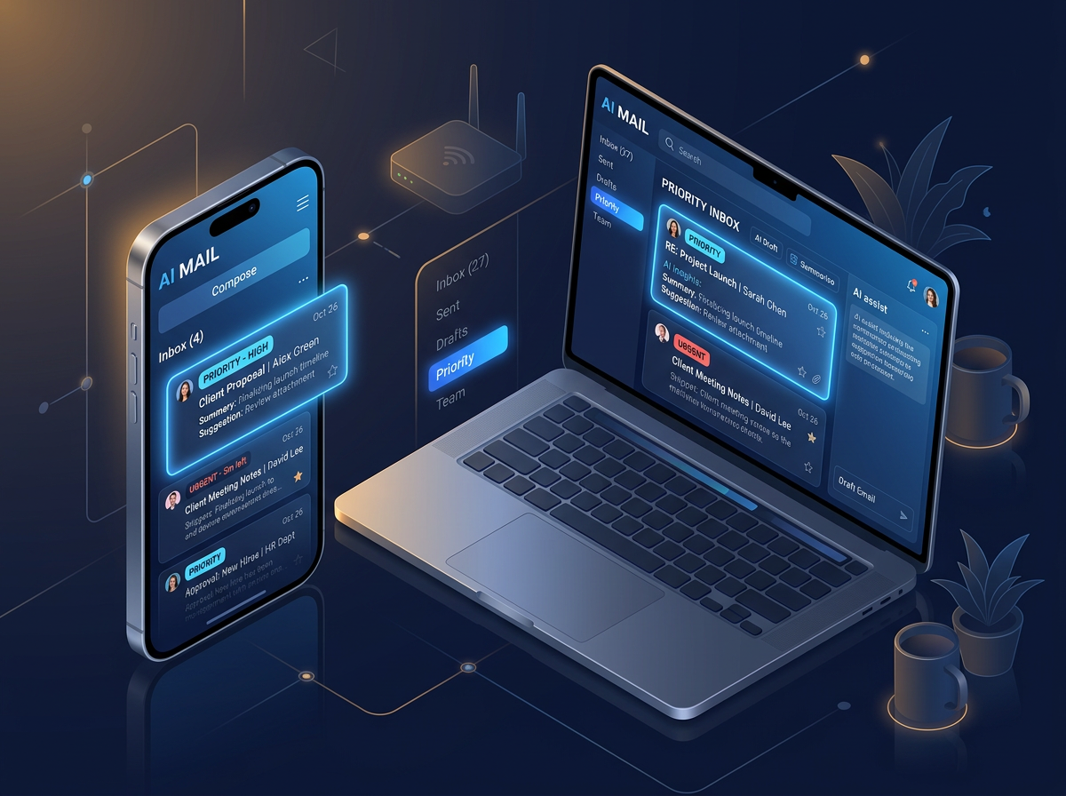 AI email assistant on phone and laptop