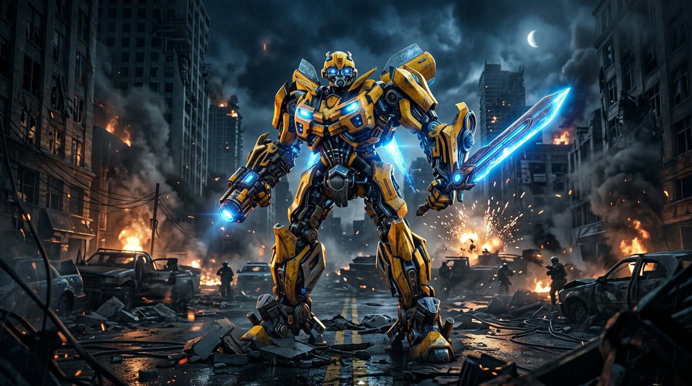 Bumblebee cinematic action scene at night