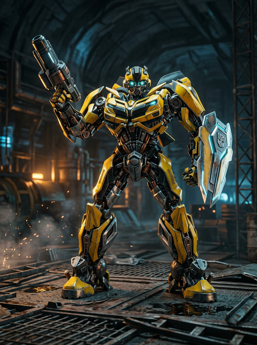 Bumblebee full-body heroic battle-ready stance