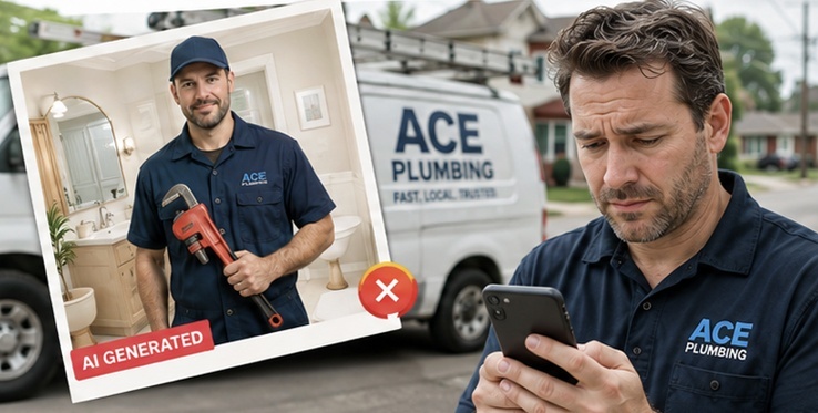 A generated tradesman by a van that isn't his