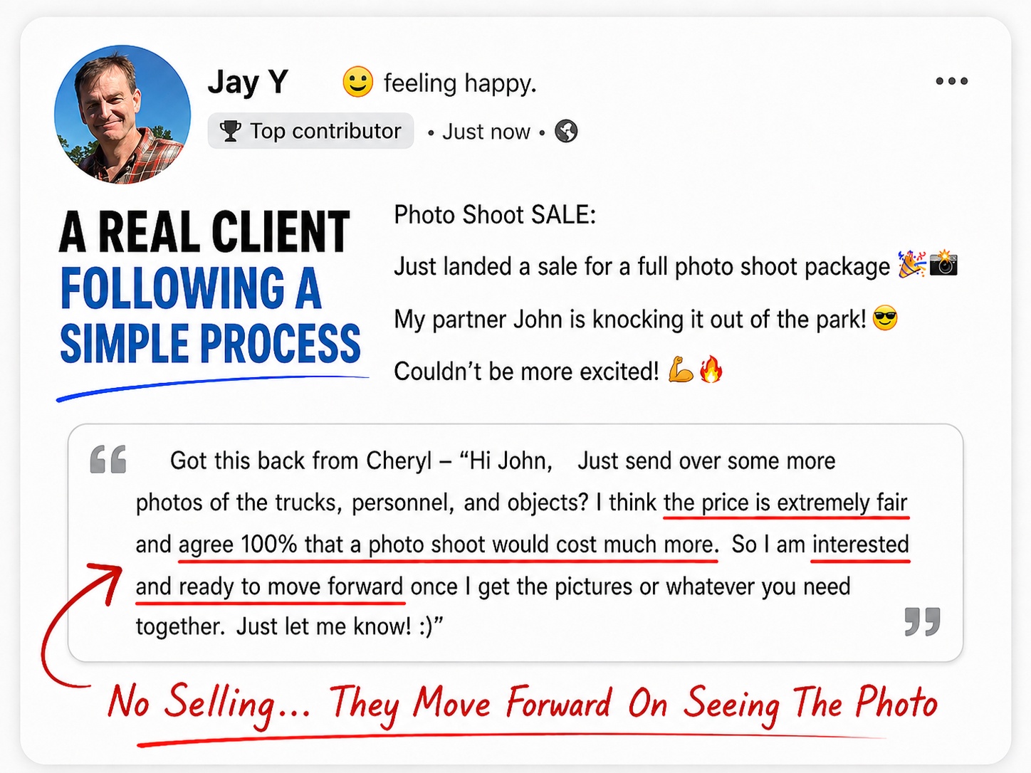 A real client following a simple process — testimonial about a photo shoot sale