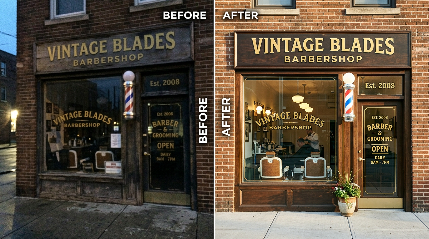 A local business storefront transformed by Studio Zero's AI photography